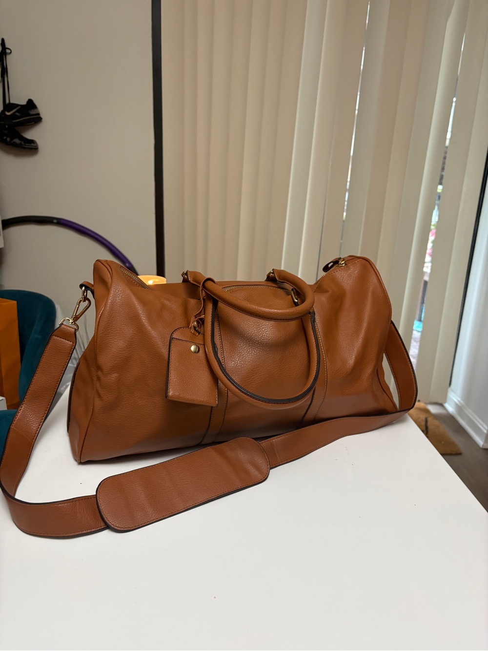 JustFab Cognac Brown Pebbled Crossbody Weekender Bag